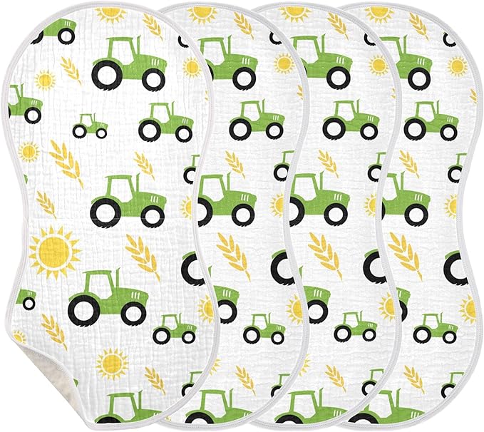 Tractor Farm Burp Cloths Baby Boys Girls Absorbent Soft Cotton Burping Cloths Rags 2 Pack