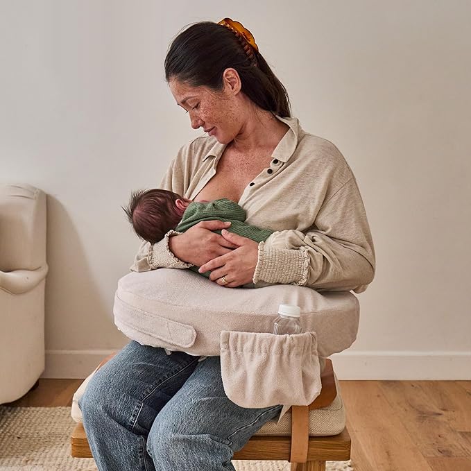 My Brest Friend Nursing Pillow - Deluxe - Enhanced Comfort w/Slipcover - Ergonomic Design for Ultimate Breastfeeding Support for Mom & Baby - Adjustable Backrest and Handy Side Pocket, Soft Sand