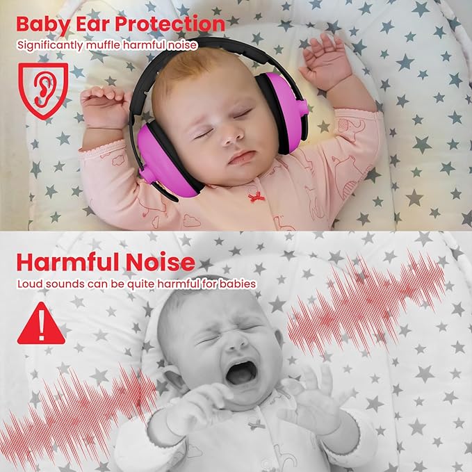 Baby Headphones for Noise Protection - Infant Ear Muffs Noise Protection - Toddler Noise Cancelling Headphones - Baby Ear Protection for 0 to 36 Months, Adjustable - Pink
