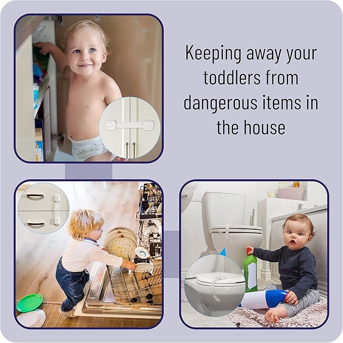 Bates- Child Safety Strap Locks, 12 Pack, White Baby Cabinet Locks, Toilet Locks Baby Proof, Child Proof Drawer Locks, Cabinet Baby Locks for Cabinets, Child Proof Cabinet Locks, Drawer Child Locks