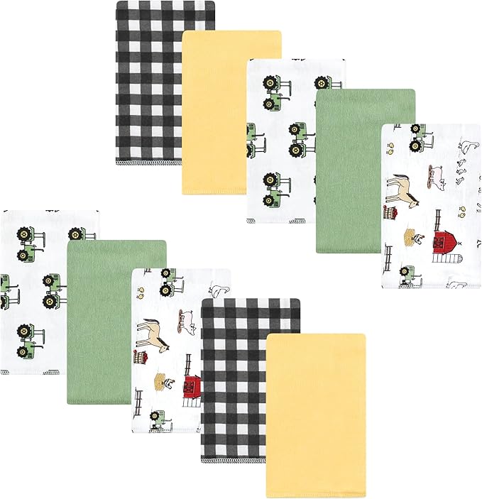 Luvable Friends Hudson Baby Flannel Burp Cloths 10pk, Green Farm