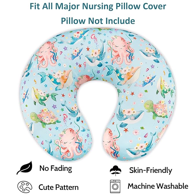 DILIMI Nursing Pillow Cover Stretchy Removable Cover for Breastfeeding Pillows, Ultra Soft Comfortable Slipcover for Baby Girl and Boy, Ocean World