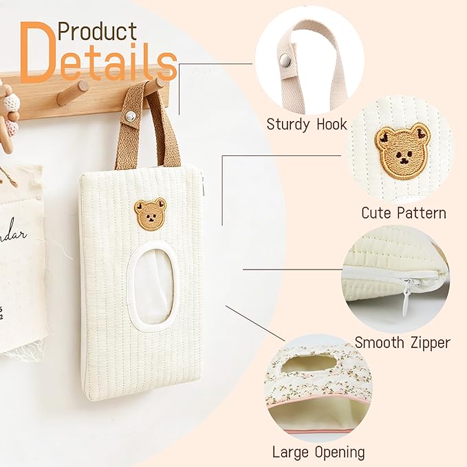 Quilted Baby Wipe Holder Floral Diaper Pouch Portable Quilted Wipes Bag for Car, Stroller