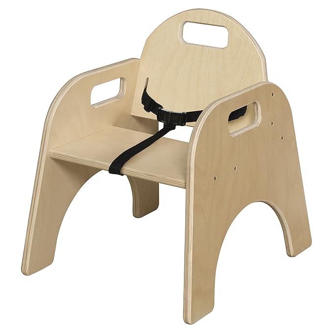 Wooden Low Chair with 3 Point Safety Harness, Perfect Montessori Baby lowchair Solution for Your 2-3 Year Toddlers or as a Dining Chair [Set of 2, Fully Assembled]