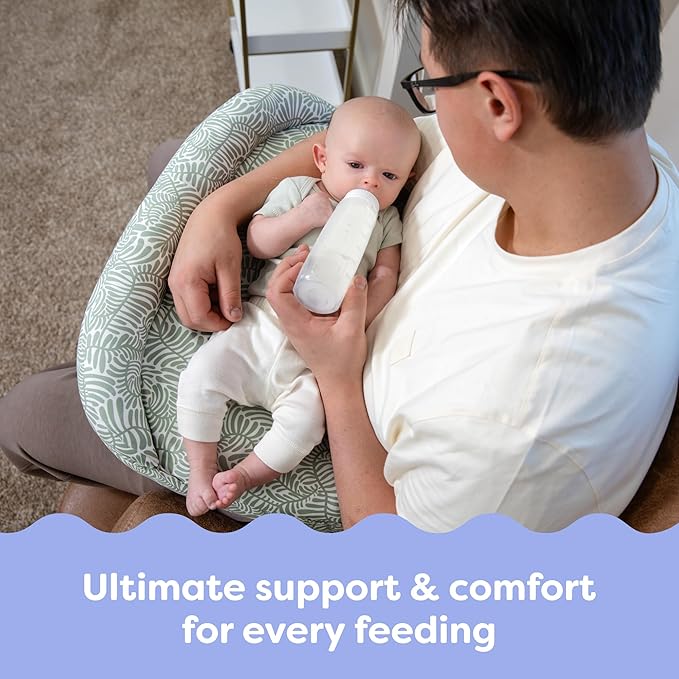 Boppy Complete Nursing Pillow, Breastfeeding & Bottle Feeding Ergonomic Feeding Pillow with Removable Belt, CloseComfort No-Gap Design, Full-Length Positioning Bolster, Washable Cover-Green Sage Vines