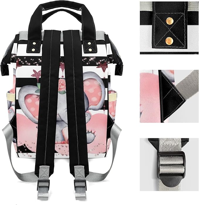 Elephant Cute Diaper Backpack with Name Custom Backpack Mommy Nappy Baby Bag Waterproof Casual Travel Daypack Tote Bag for Mom Dad 10.8"x7.8"x15.7"