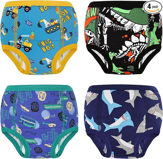 MooMoo Baby Cotton Potty Training Underwear 4 Packs Absorbent Training Pants for Boys 7T