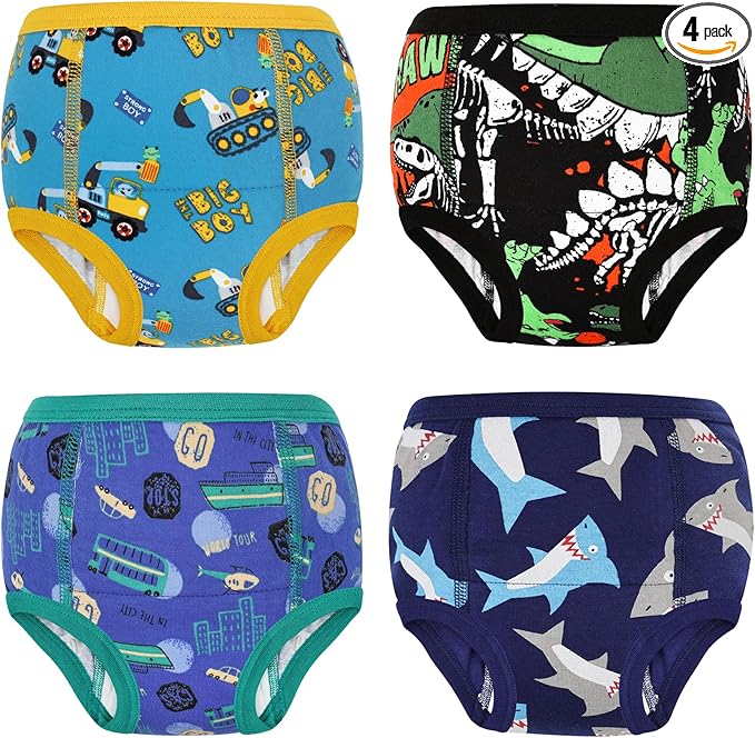 MooMoo Baby Cotton Potty Training Underwear 4 Packs Absorbent Training Pants for Boys 2T