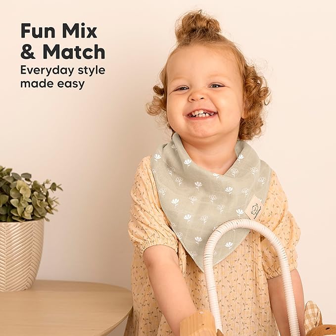8-Pack Muslin Baby Bibs for Boys, Girls - Muslin Bandana Drool Bibs for Baby Girl & Boy, Drooling Newborn, Teething Toddler, Infant 0-36 Months, Soft Cotton Extra Absorbent (Wild Bloom)