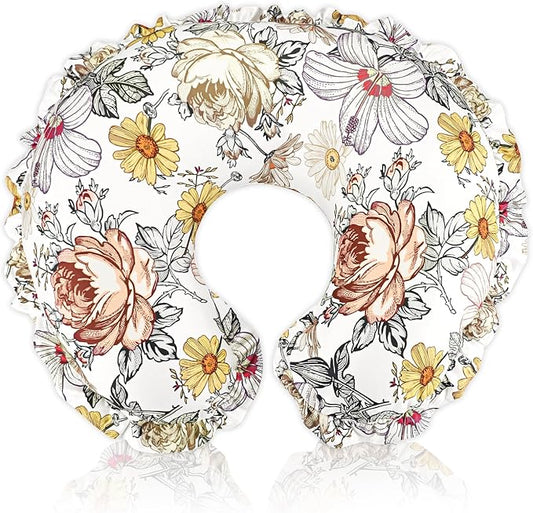 Ruffle Nursing Pillow Cover, Removable Stetchy Case for Breastfeeding Pillows, Ultra Soft and Breathable Feeding Pillow Slipcover with Modern Design Lace for Infant Girls Boys, Vintage Floral