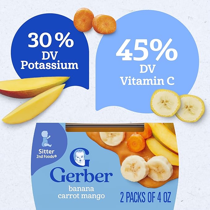 Gerber Stage 2 Baby Food, Banana Carrot Mango Puree Tubs, No Artificial Colors or Flavors, Baby Puree, 16-Pack