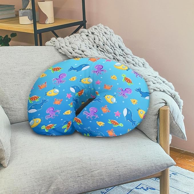 Underwater Animals Nursing Pillow Cover for Infant, Lightweight Neutral Breastfeeding Pillow Slipcover, Easy to Clean Removable Pillow Cover for Infant Snug