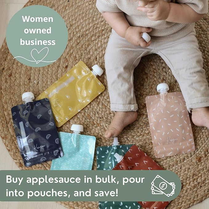 Reusable Baby Food Pouches - Storage Pouches for Toddlers & Kids - Applesauce, Smoothies, Yogurt, Puree Squeeze - BPA-Free Squeeze Pouch - Kangoo - 12 pack - Double Zipper | BOHO Designs