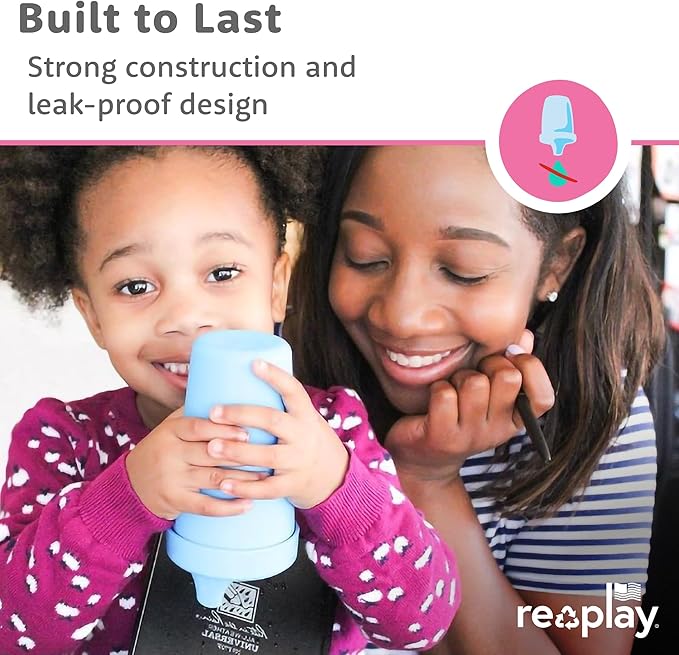 Re-Play Spill-Proof Sippy Cups for Toddlers - Kids Reusable 10 Oz Set of 3, Dishwasher & Microwave Safe, Made in USA, Beach Baby