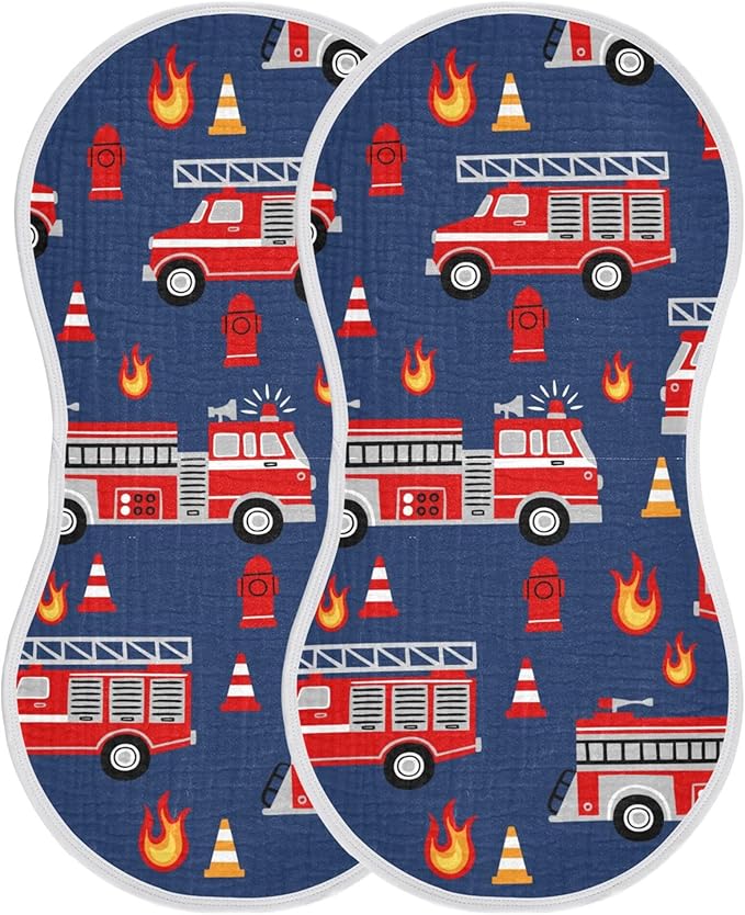 Fire Trucks Red Cars Burp Cloths Baby Boys Girls Absorbent Soft Cotton Burping Cloths Rags 4 Pack
