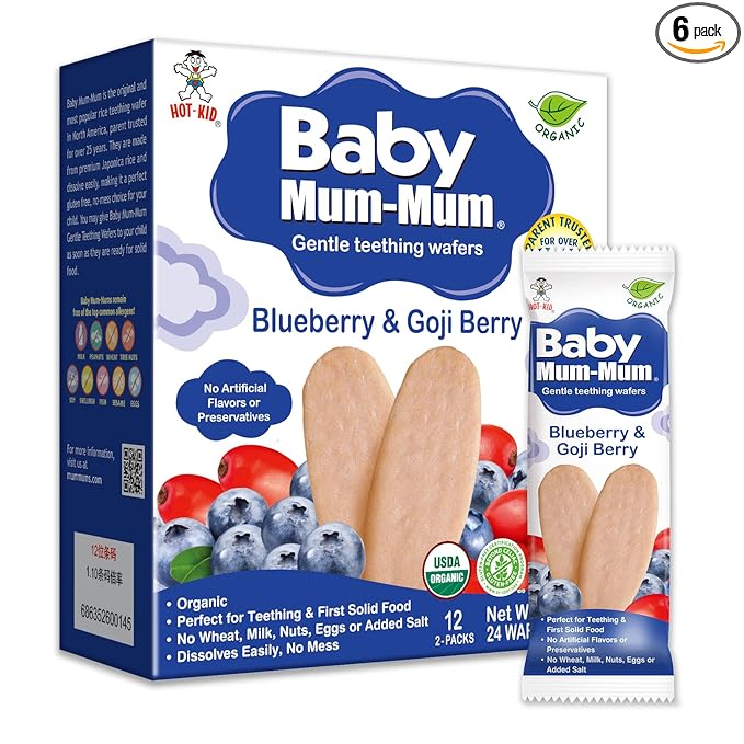 Hot-Kid Baby Mum-Mum Rice Rusks, Organic Blueberry & Goji, 24 Pieces (Pack of 6)