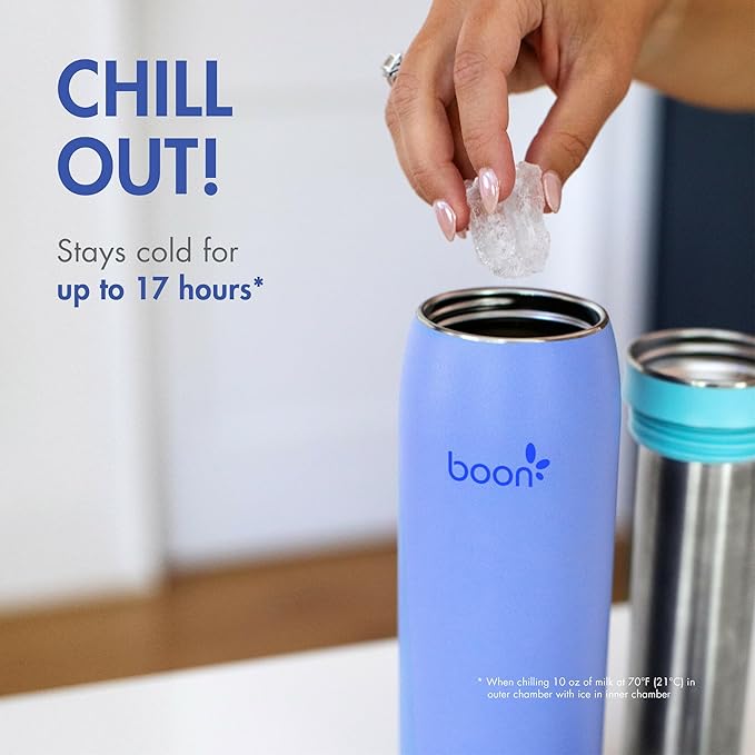 Boon Frosh Portable Breast Milk Chiller - Stainless Steel Cooler and Storage Container - Blue - Keeps Milk Cold for up to 17 Hours*