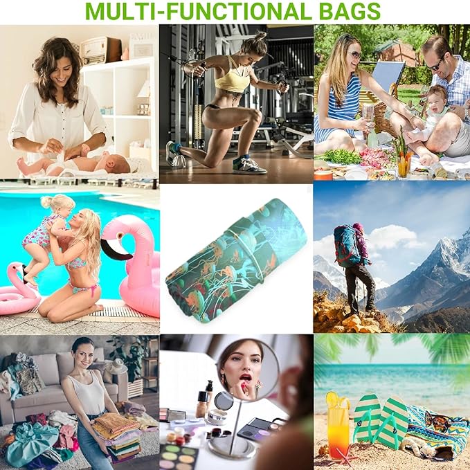 visesunny Fantasy Jellyfish 2Pcs Wet Bag with Zippered Pockets Washable Reusable Roomy Diaper Bag for Travel,Beach,Daycare,Stroller,Diapers,Dirty Gym Clothes,Wet Swimsuits,Toiletries