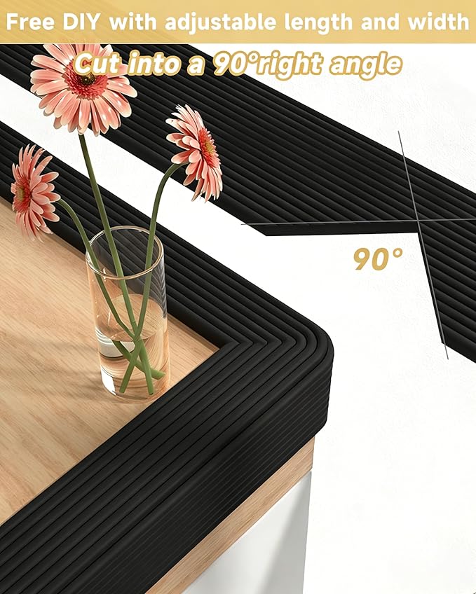 7.9''W Extra-Wide Edge Protector, 6.56FT 0.47''Th Baby Proofing Corner Guards, Safety Furniture Bumper, Pre-Taped, Thick Soft Rubber Foam Padding for Fireplace Table Stair Cabinet (Black)