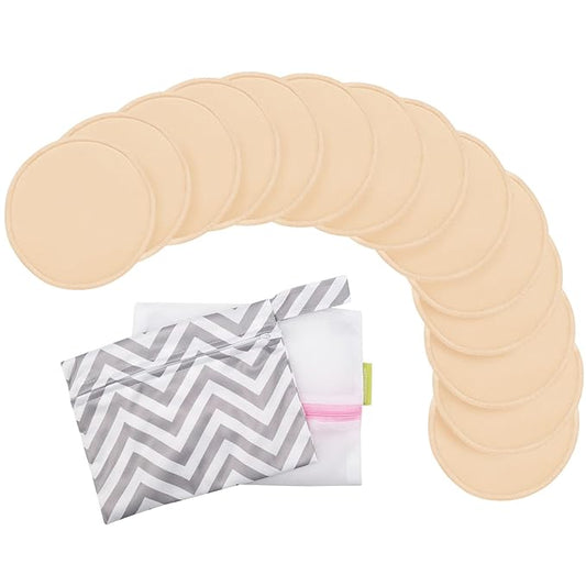 14-Pack Reusable Nursing Pads for Breastfeeding - Soft & Absorbent 4-Layers Washable Breast Pads for Leaking Milk, Viscose from Bamboo Breastfeeding Essentials,Nipple Covers(Bare Beige, L 4.8")