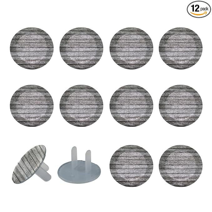Grey Wooden (2) Outlet Plug Covers - 12/24 Pack Safety Electrical Plug Protectors