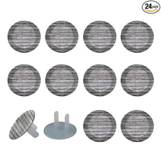 Grey Wooden (2) Outlet Covers Baby Proofing Child Proof Plug Covers for Electrical Outlets Easy Install Outlet Plug Covers