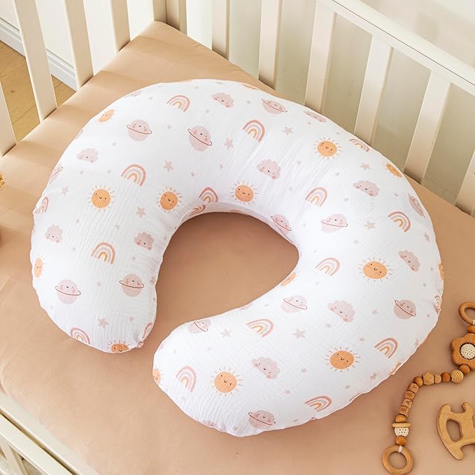 TADO MUSLIN Nursing Pillow Cover 2-Pack, 100% Organic Cotton Muslin Breastfeeding Pillow Covers, Hidden Zipper, Fits Standard U-Shaped Nursing Pillows, Machine Washable, Unisex Neutral Soft and Cute