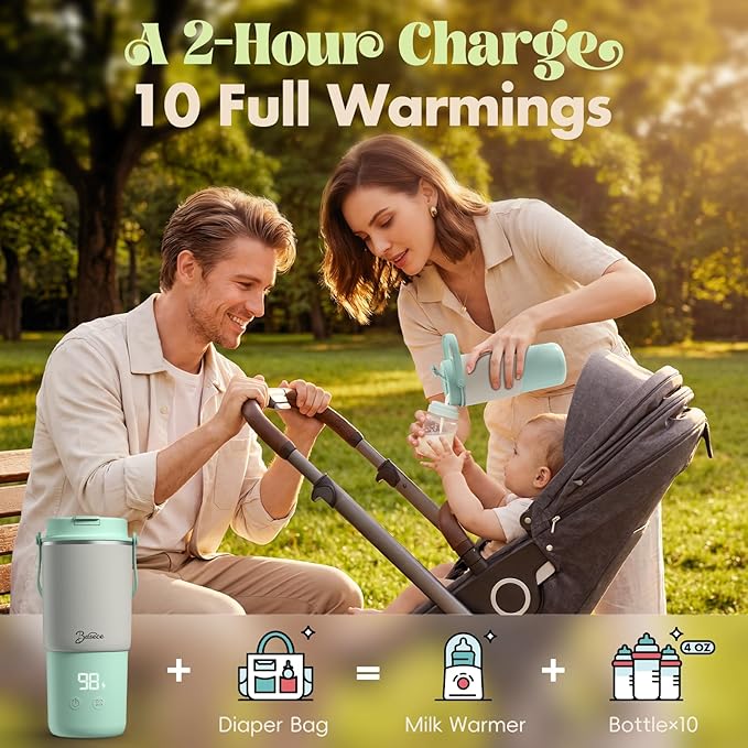 Portable Bottle Warmer with 120W Fast Heating, Portable Milk Warmer for On-the-Go Use, 18000mAh Rechargeable with Long Battery Life, 316 Stainless Steel Warmer for Breast Milk, Formula & Water
