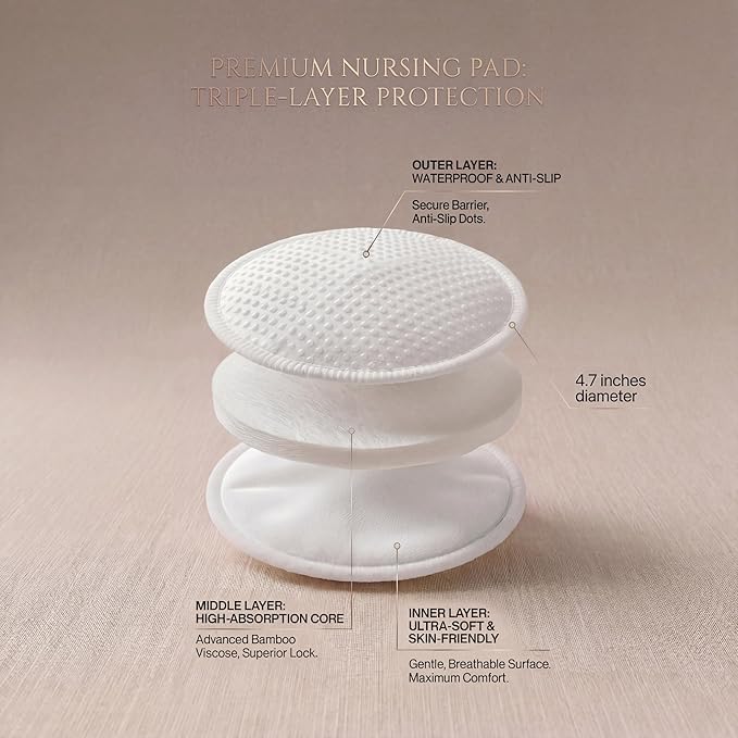 Reusable Nursing Pads with Washing Bags - 10-Pack Viscose from Bamboo Breastfeeding Pads, Washable Organic Maternity Nipple Pads (L 4.72") (3 Layer Anti-Slip, Anti-Slip Particles)