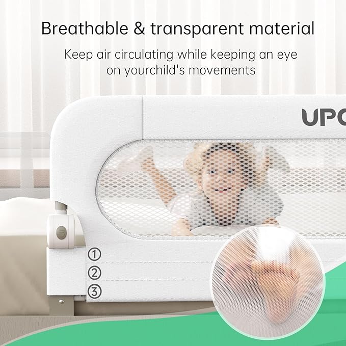 UPGOGO Folding Bed Rail for Toddlers,Baby Bed Rail Guard with Reinforced Anchor Safety System,Fit Bunk,Full Size,Queen,King,Twin(White,71"x23.6")
