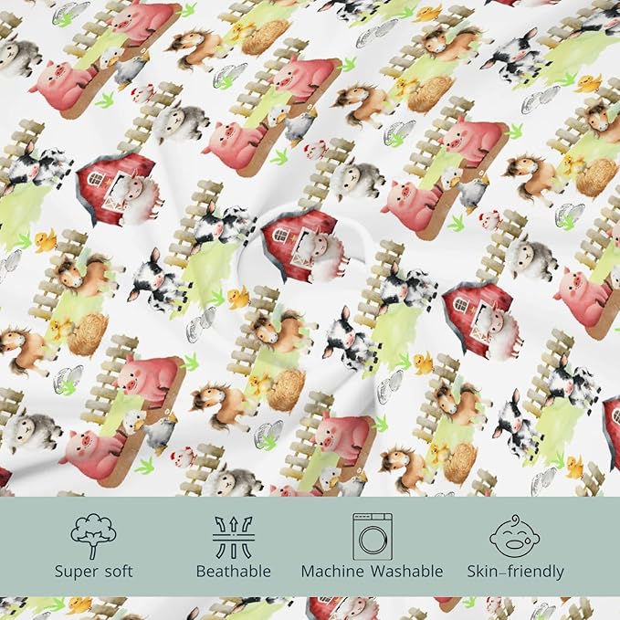 HawSkgFub Farm Animals Life Barn Changing Pad Cover for Baby Girls Boys, Natural Cow Chicken Pig Horse Diaper Change Table Covers, Soft Stretchy Safe Snug Fitted Changing Mat Sheets Fit 32"/34" x 16"