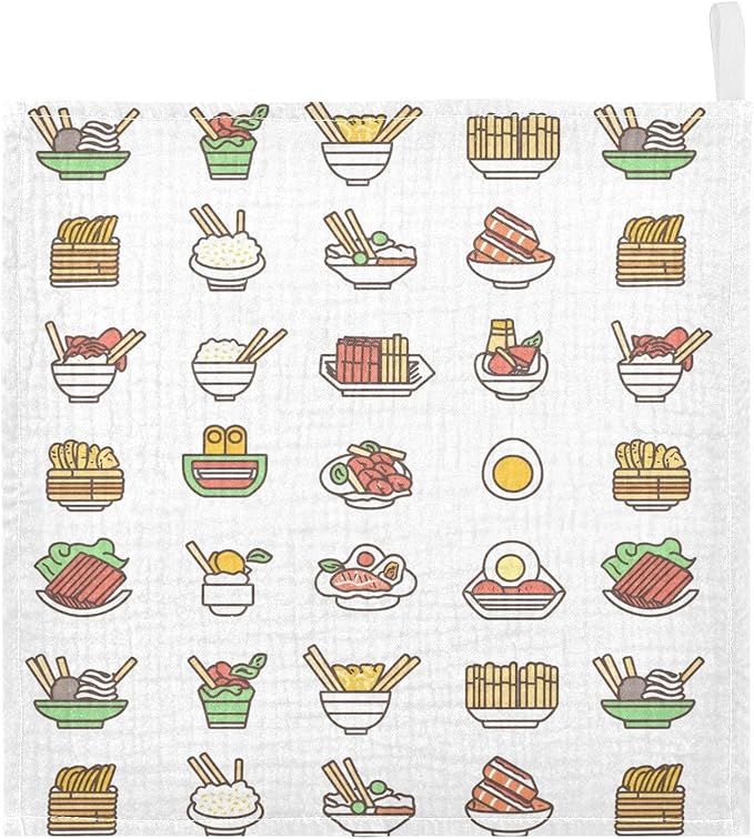 vvfelixl Asian Food Icons Baby Burp Cloths Baby Muslin Washcloths for Boys Girls Cotton Babys Face Towel for Newborn Soft 11.8 X 11.8 in, 5 Pack