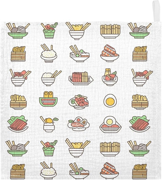 vvfelixl Asian Food Icons Baby Burp Cloths Baby Muslin Washcloths for Boys Girls Cotton Babys Face Towel for Newborn Soft 11.8 X 11.8 in, 5 Pack