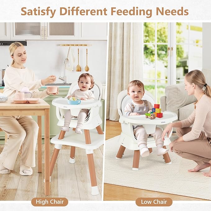 INFANS 8 in 1 Baby High Chair, Convertible Highchair for Babies and Toddlers, Infant Dining Booster Seat, Building Block Table, Kids Stool Table Chair Set with Removable Tray