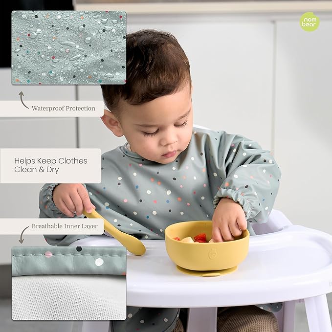 Waterproof Smock Baby Bibs for Eating (Boy or Girl 6-24 Months) - Toddler Long Sleeve Bib for Baby Led Weaning