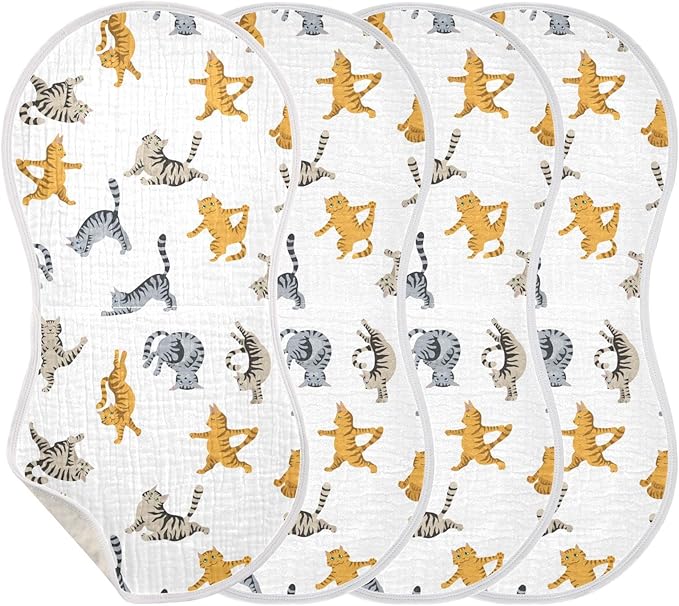 Yoga Tabby Cat Pattern Muslin Burp Cloths for Baby 4 Pack Soft 100% Cotton Baby Washcloths Bibs for Boy Girl