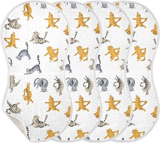Yoga Tabby Cat Pattern Muslin Burp Cloths for Baby 4 Pack Soft 100% Cotton Baby Washcloths Bibs for Boy Girl