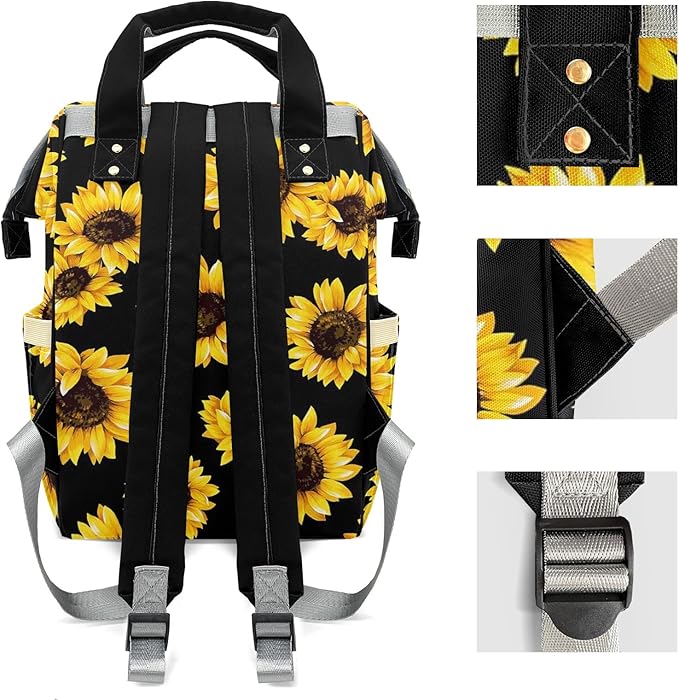 Sunflowers Mommy Bag for Baby Girl Custom Diaper Bag Backpack Waterproof Multi-Function Travel Camping Picnic Diaper Carrying Bag
