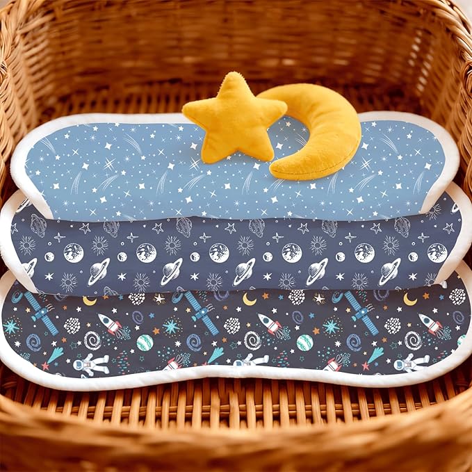 4 Pack Baby Burp Cloths for Boys Girls, Soft Cotton, Deep Blue Space Galaxy Theme Design, Super Absorbent Baby Burping Cloths for Newborns, Machine Washable and Reusable Baby Spit-Up Cloths