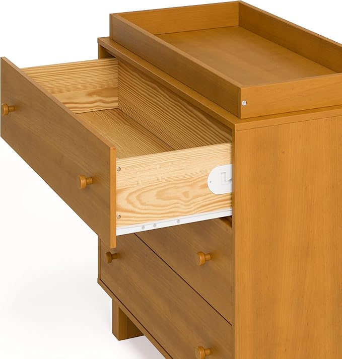 Storkcraft Texas 3 Drawer Chest with Removable Changing Table Topper (Almond) – GREENGUARD Gold Certified Baby Dresser, Interlocking Drawer System for Nursery & Kids’ Bedroom Dresser