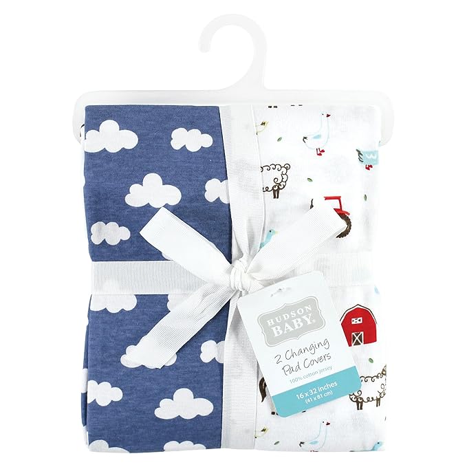 Hudson Baby Unisex Baby Cotton Changing Pad Cover, Boy Farm Animals, One Size