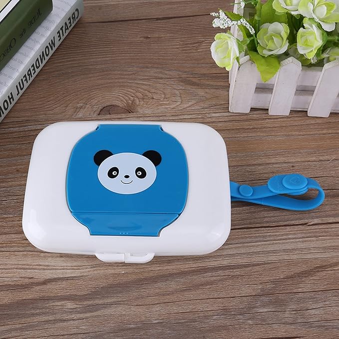 Baby Wet Tissue Box, Eco‑Friendly Odourless Convenient Usage Baby Wipes Dispenser Wet Wipes Case for Outdoor Travel(Blue Panda)