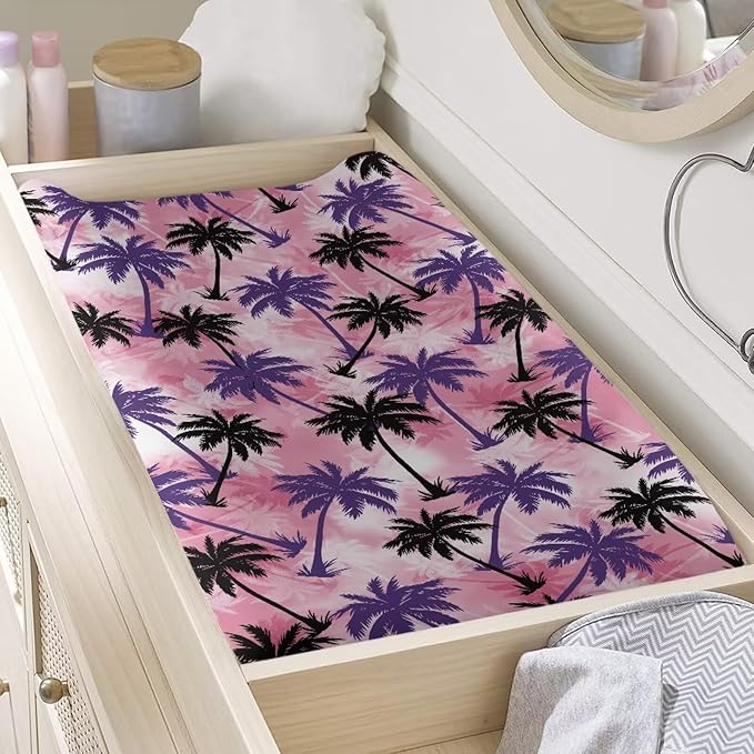 Coconut Tree Summer Changing Pad Cover Boys Rabbit Changing Table Covers for Baby Girls and Boys Soft Diaper Changing Pad Cover Pink