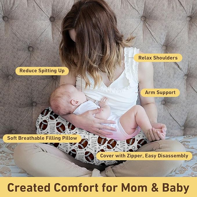 Dyoart Baby Nursing Pillow Cover, Custom Breastfeeding Bottle Pillow Slipcover, Personalized Gift for Infant Boys Girls,Football Pattern, Ultra Soft Comfortable(one Size)