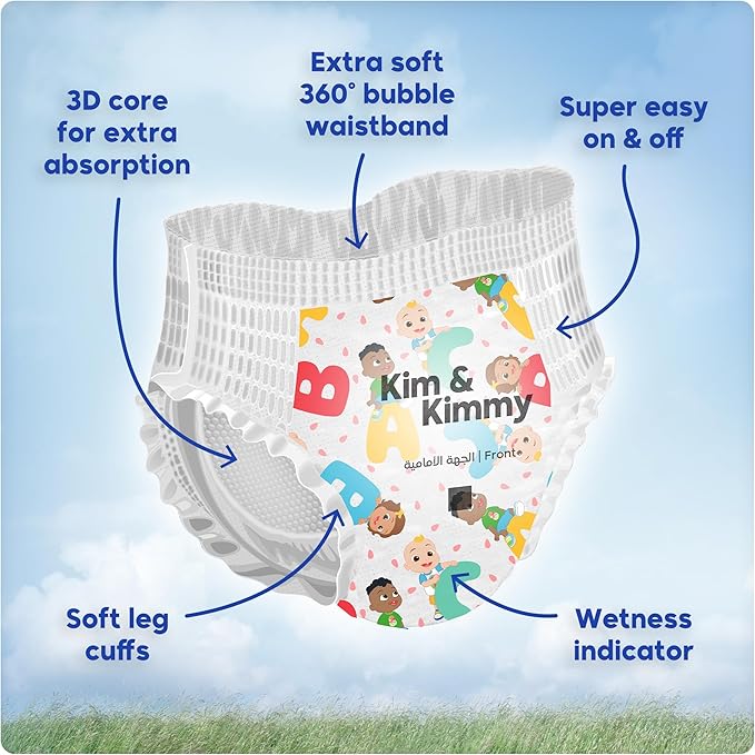 Kim & Kimmy Eco Diaper Pants, Size 6, 33-44 lbs, 40 Pants - 12 Hour Leak Protection, No Rashes, Hypoallergenic, Ultra-Soft & Highly Absorbent - Cruelty Free & Vegan - Good Vibes