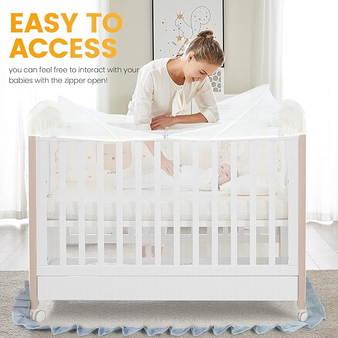 Orzbow Crib Tent to Keep Baby from Climbing Out | Breathable Pop Up Mosquito Net for Crib Net to Keep Baby in, Canopy with Upgrade Strong Rods and Durable Encrypted Mesh, White, Large