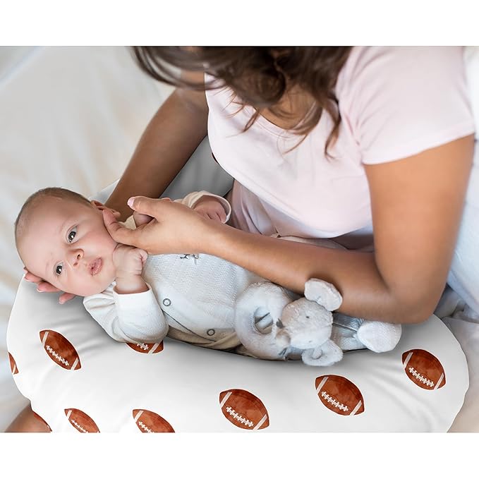 Sweet Jojo Designs Brown White Football Boy Nursing Pillow Cover Baby Breastfeeding Slipcover Infant Newborn Nursery Bottle Breast Feeding Pillowcase Pillow NOT Included for Sports Themed Collection
