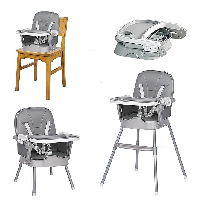 PU Leather Baby High Chair, High Chairs for Babies and Toddlers with Detachable Tray, Small Size Baby Eating Chair (X8123 Grey)