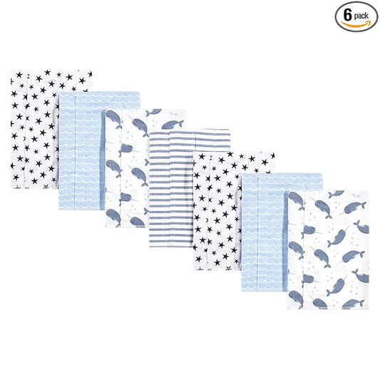 Hudson Baby Unisex Baby Cotton Flannel Burp Cloths, Narwhal, One Size