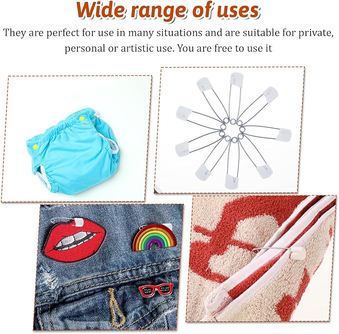 50 Pcs Diaper Pins, 2.2 Inch Plastic Head Safety Pin with Safe Locking Closures, Cloth Diaper Nappy Pins with Locking Closures Stainless Steel